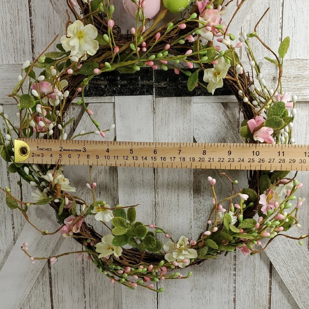 Easter Bunny Shaped Grapevine Holiday Wreath with Pastel Eggs & Flowers